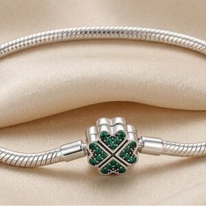 Silver and Green Clover Charm Bracelet